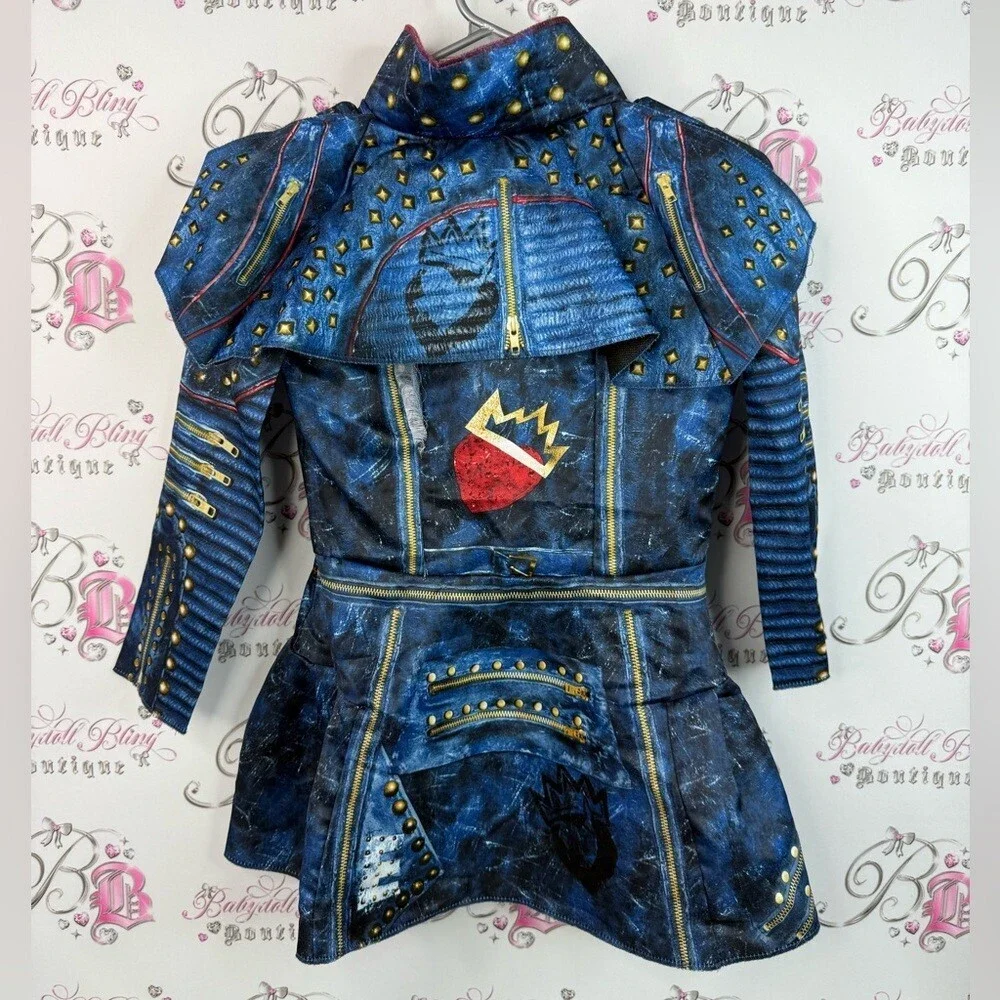 Disney descendants 2 jacket coat dress up heart red Blue Studded Kids Jacket